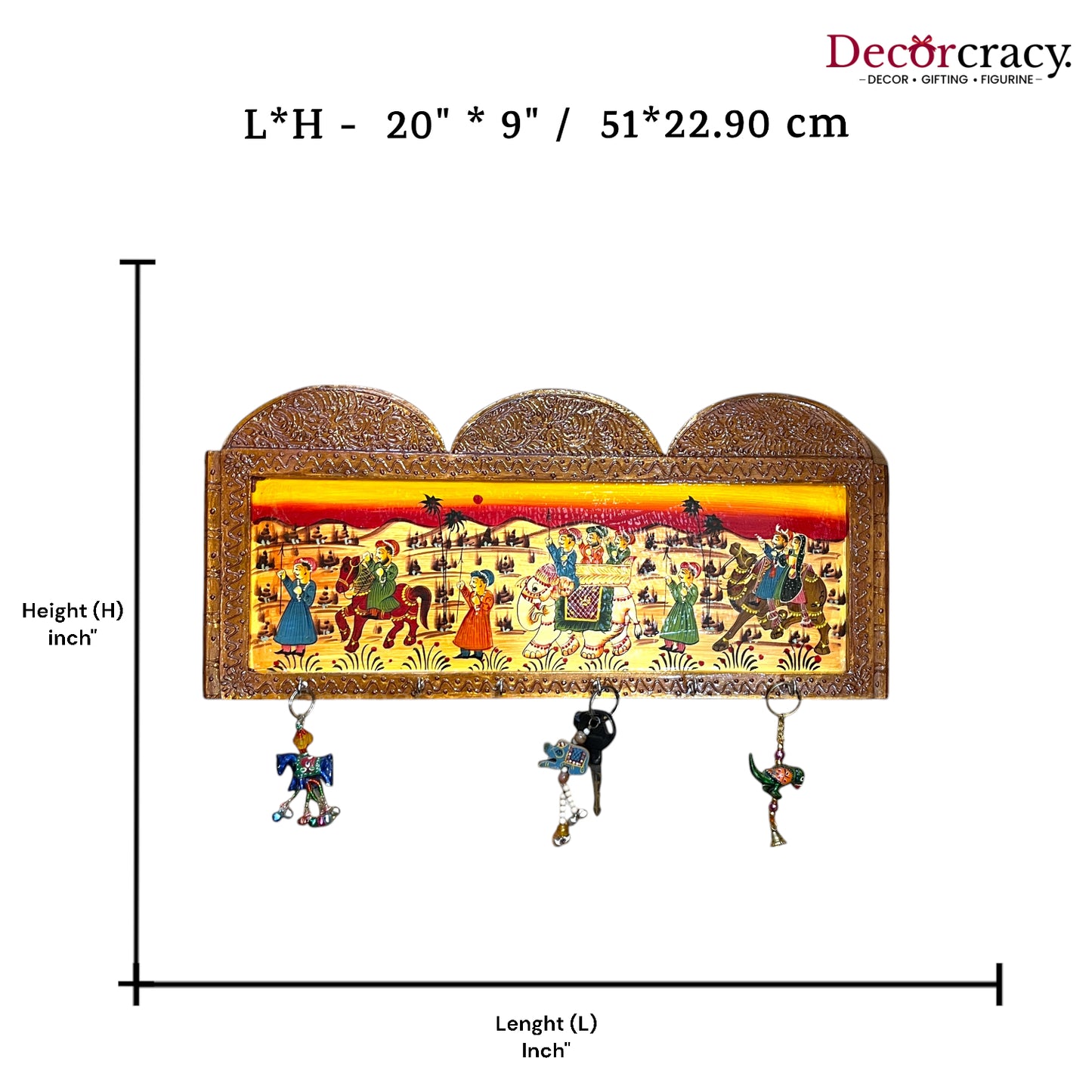 5 Hook Hanging Mehraab Key Holder Hand Painted Wooden Rajasthani Art