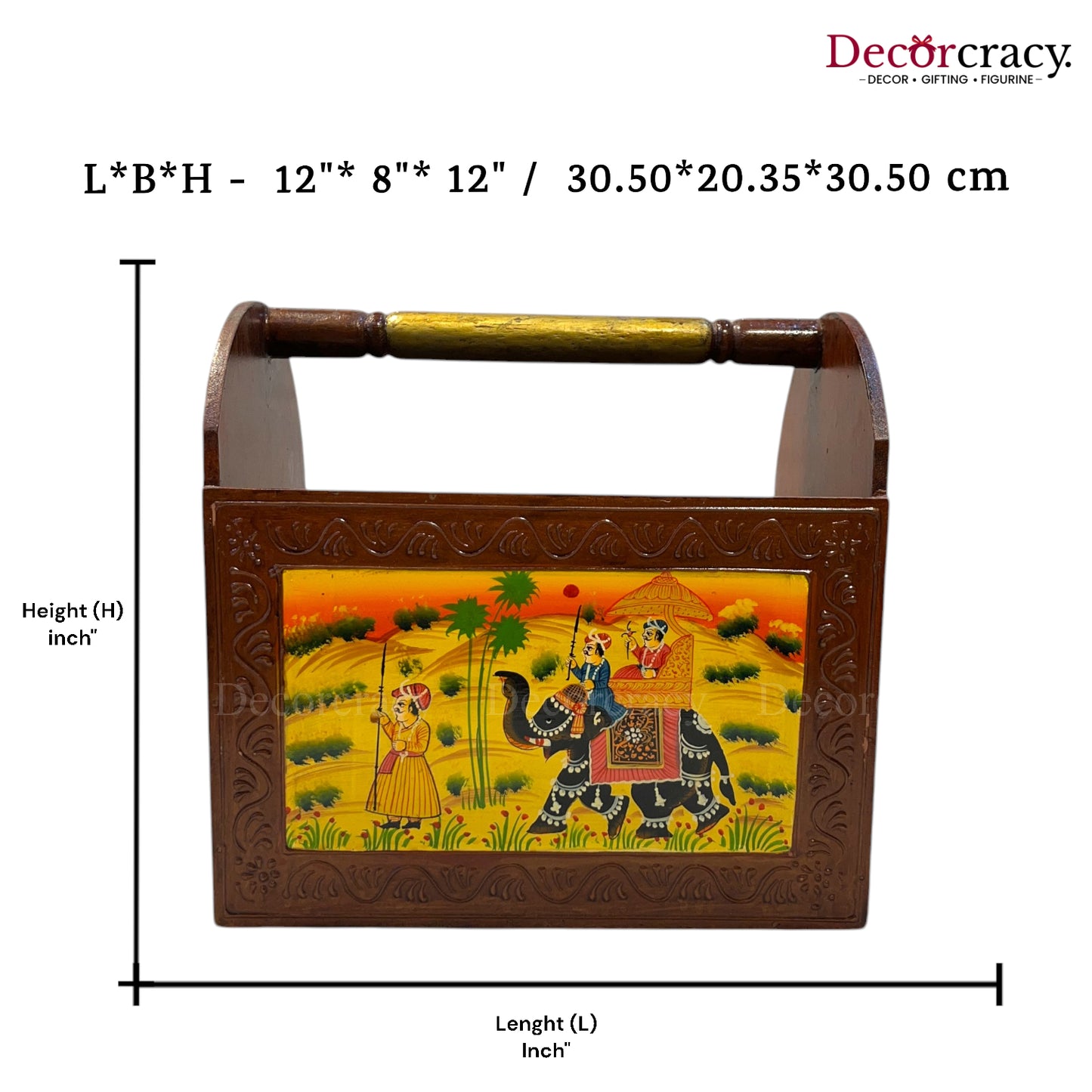 Letter Rack Newspaper Magazine Holder Hand Painted Brown Wooden Rajasthani Dhola Maru