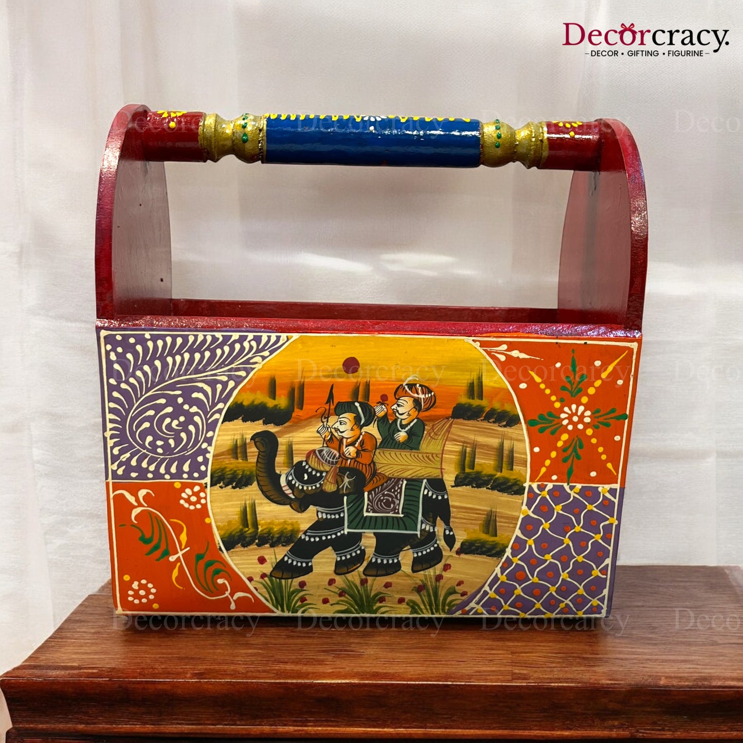 Letter Rack Newspaper Magazine Holder Hand Painted Multicolor Wooden Rajasthani Dhola Maru
