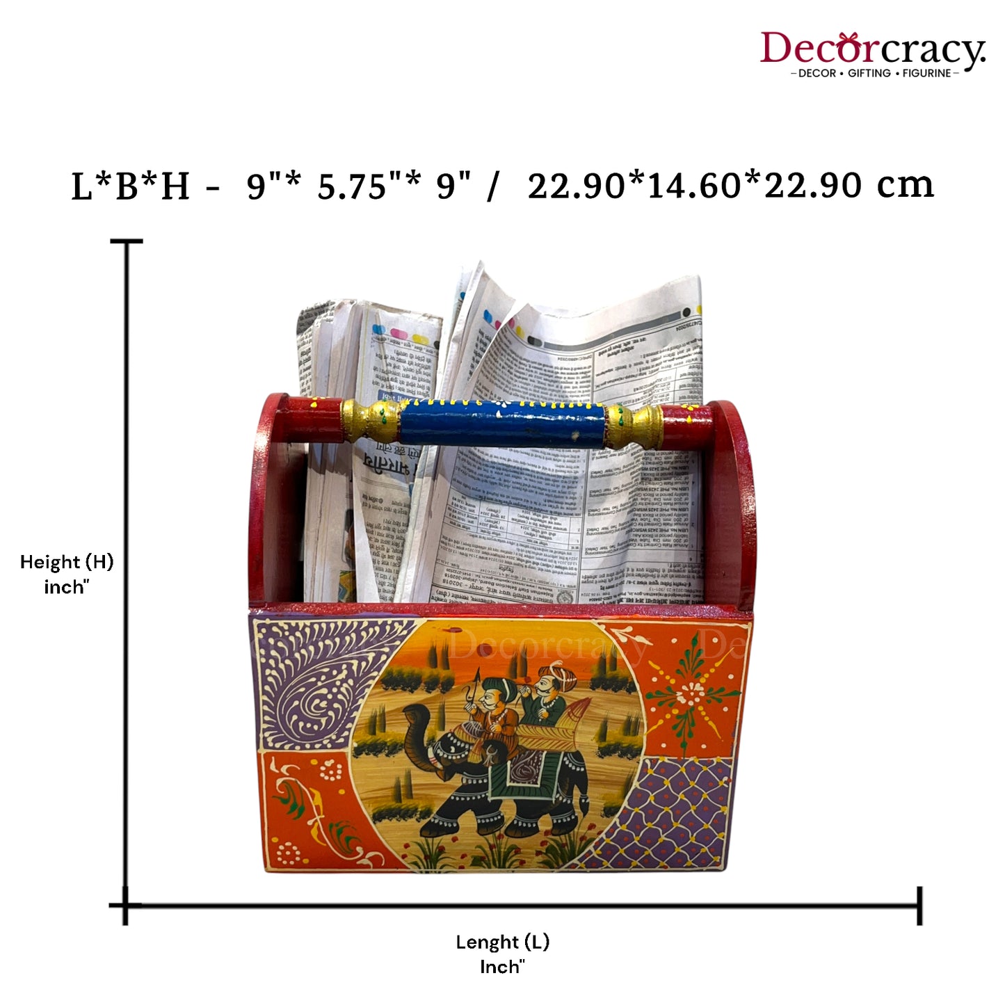 Letter Rack Newspaper Magazine Holder Hand Painted Multicolor Wooden Rajasthani Dhola Maru