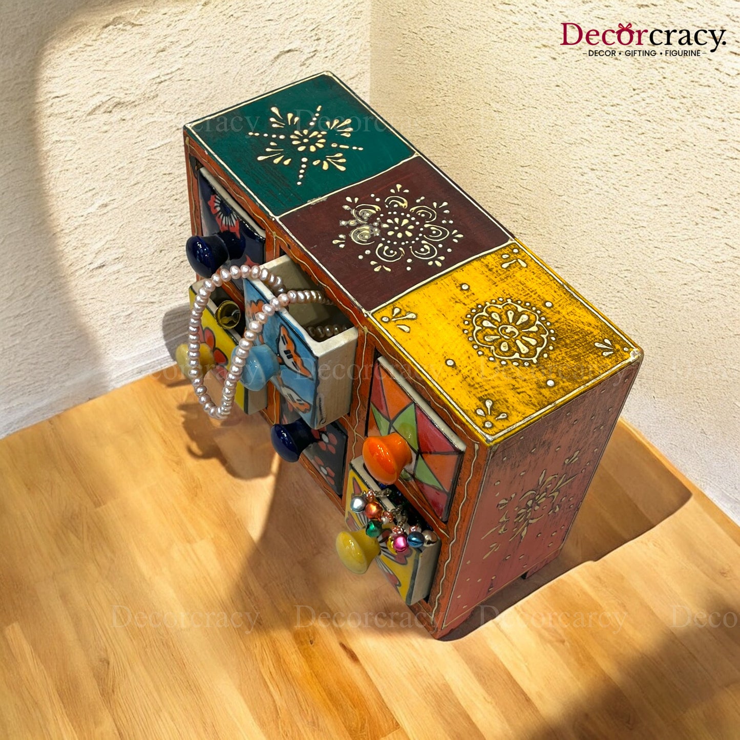 6 Drawer Ceramic Hand Painted Wooden Rajasthani