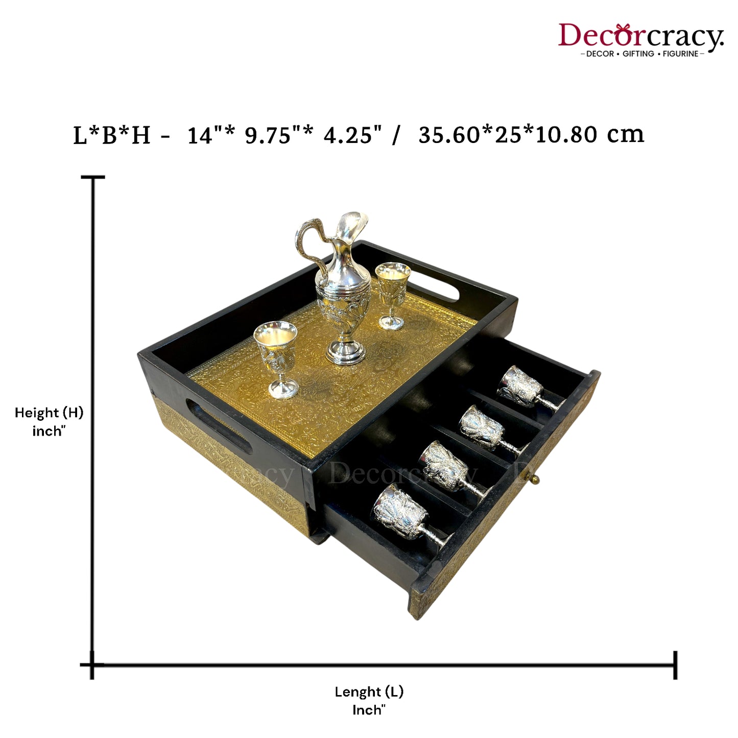 Serving Tray with storage Brass Sheet Wooden Rajasthani