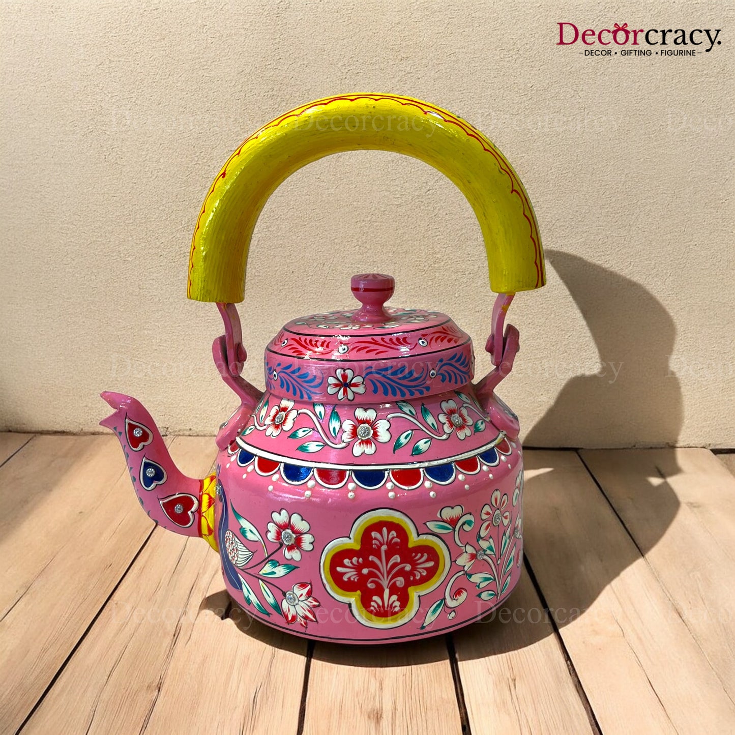 Chai Ketli Tea Pot Pink Hand Painted Aluminium Rajasthani