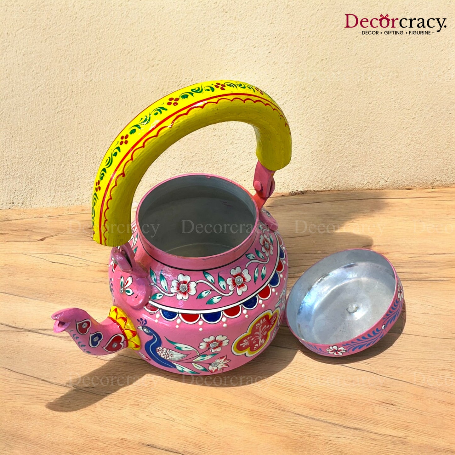 Chai Ketli Tea Pot Pink Hand Painted Aluminium Rajasthani