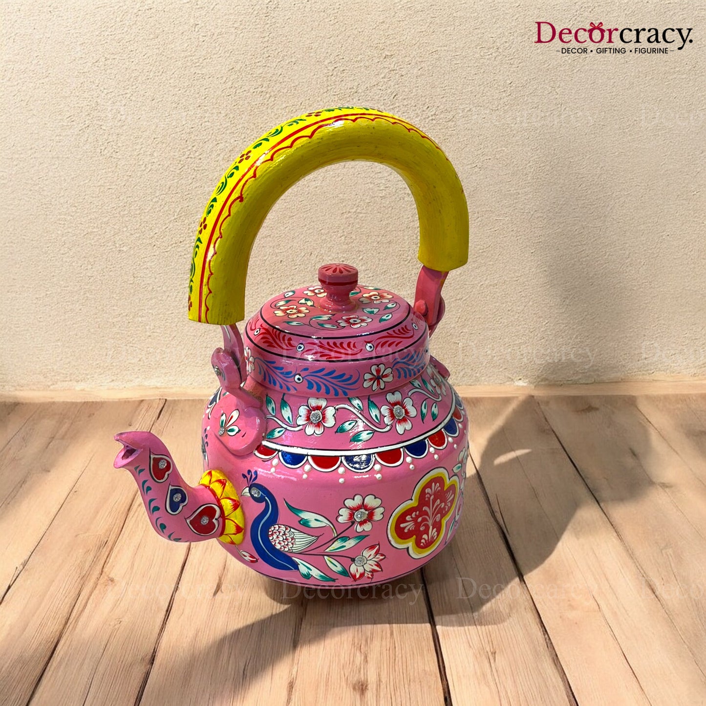 Chai Ketli Tea Pot Pink Hand Painted Aluminium Rajasthani