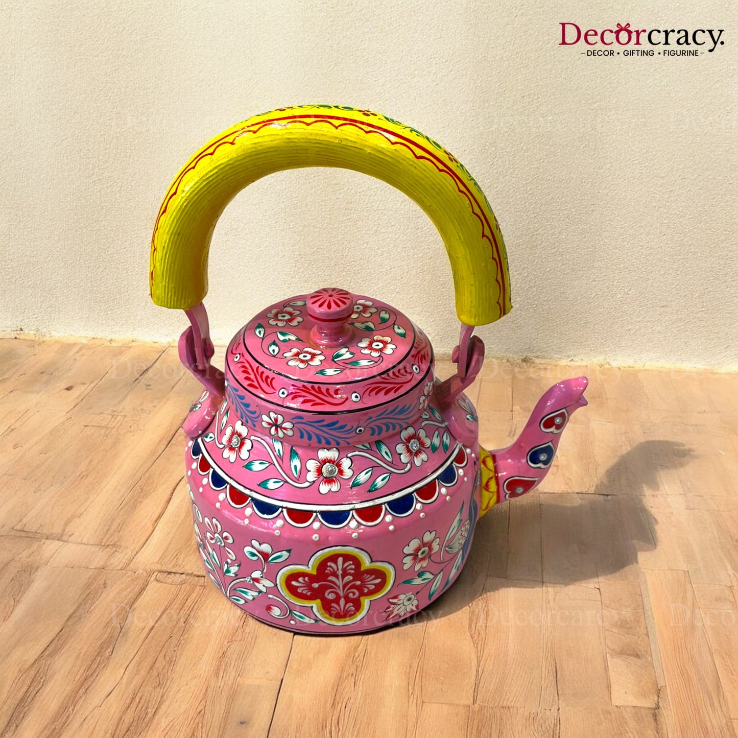 Chai Ketli Tea Pot Pink Hand Painted Aluminium Rajasthani