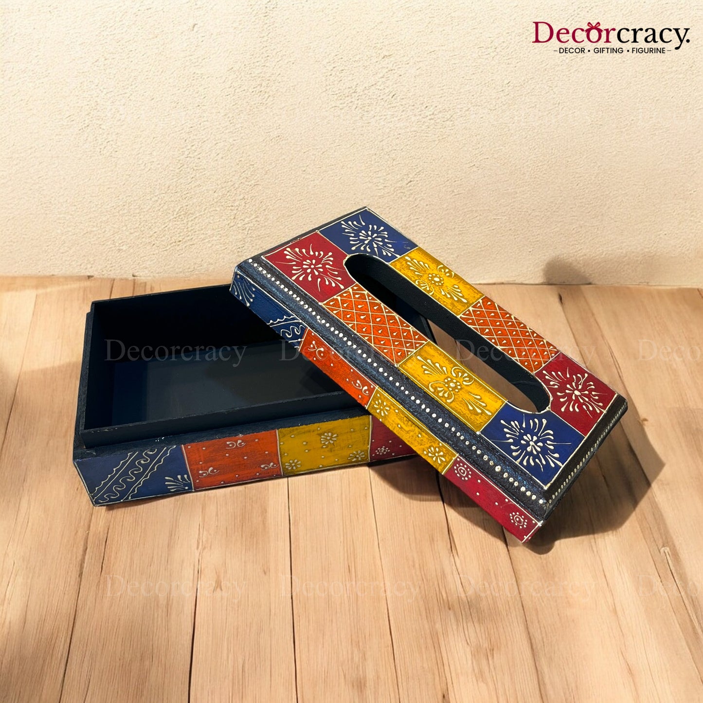 Tissue Napkin Holder Multicolor Hand Painted Wooden Rajasthani