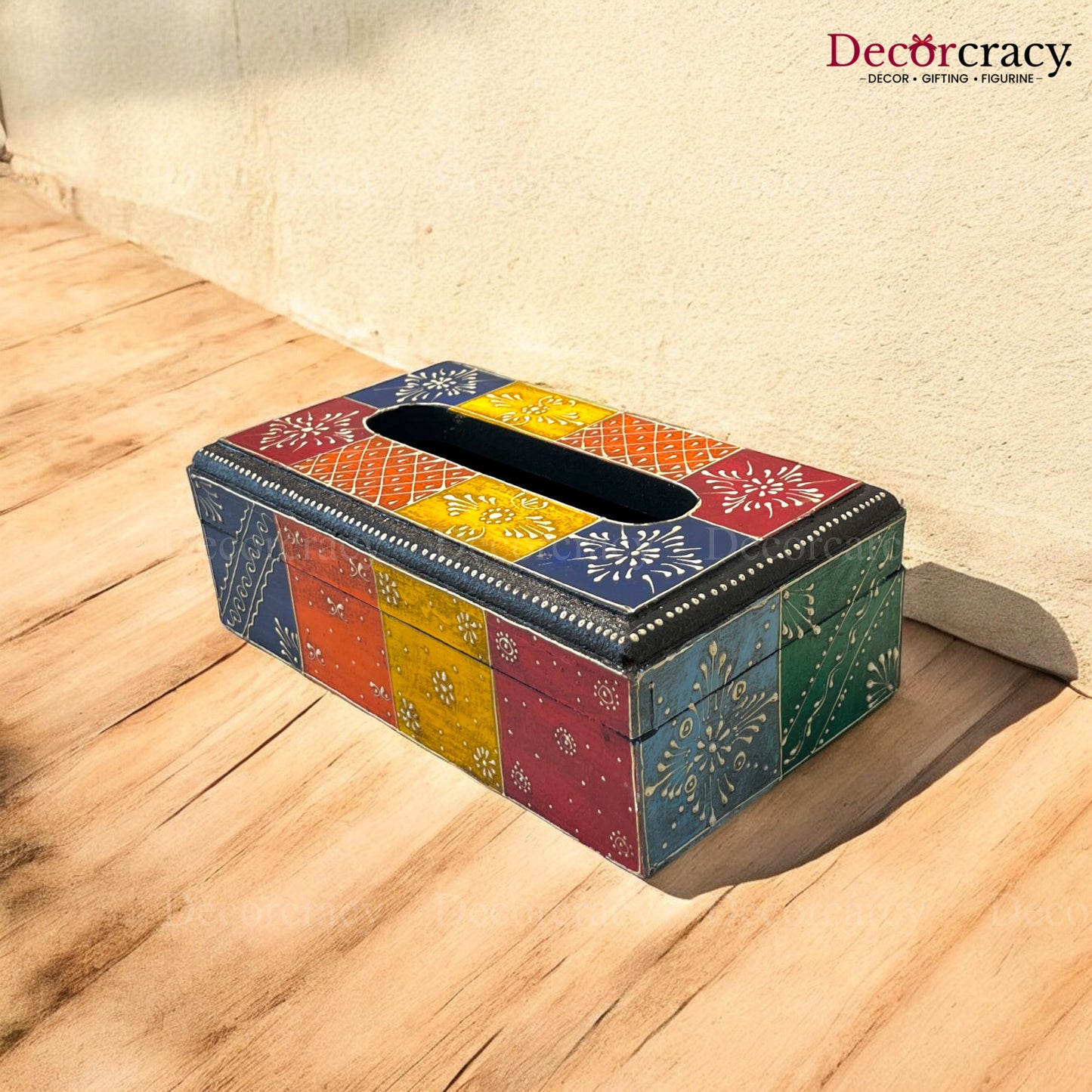 Tissue Napkin Holder Multicolor Hand Painted Wooden Rajasthani