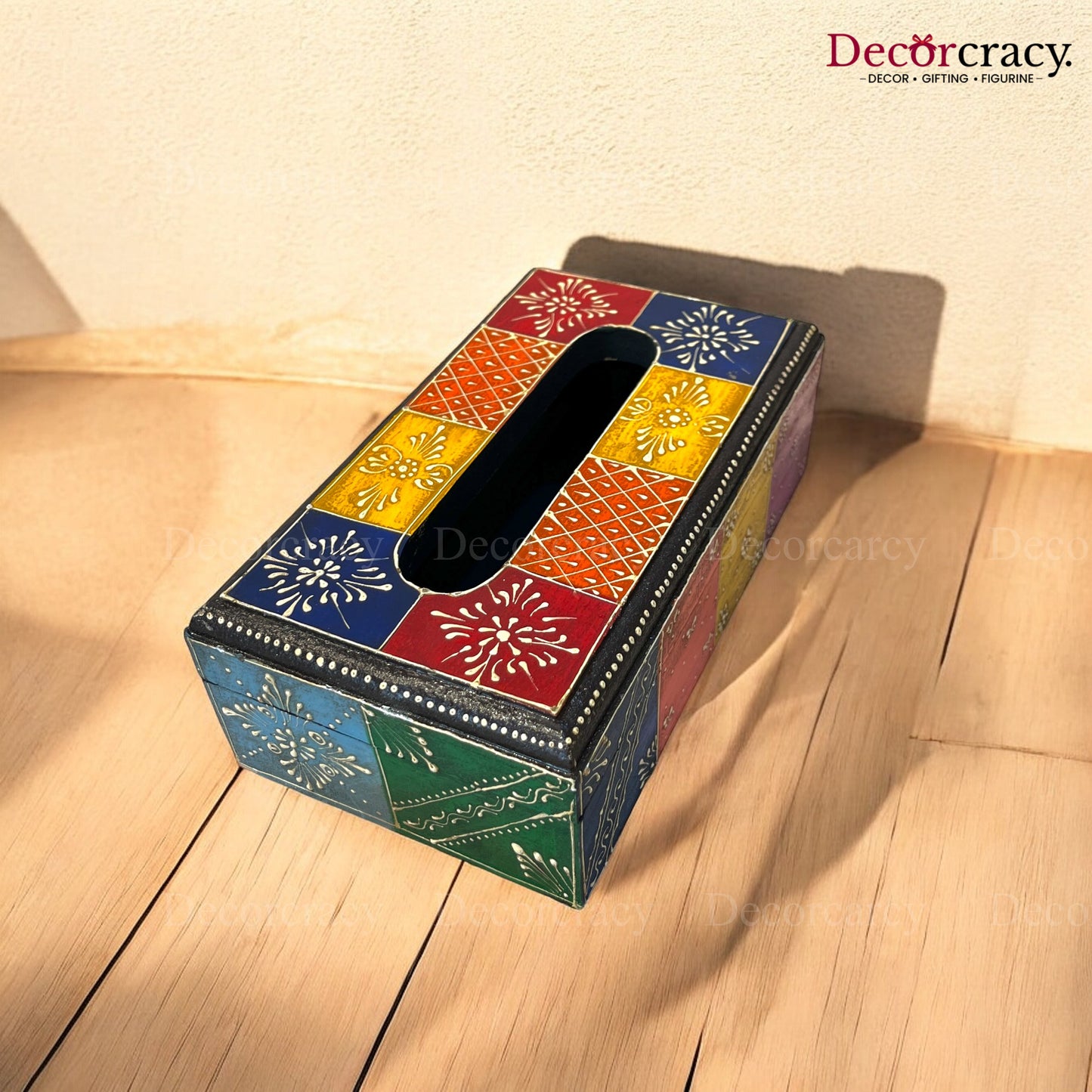 Tissue Napkin Holder Multicolor Hand Painted Wooden Rajasthani