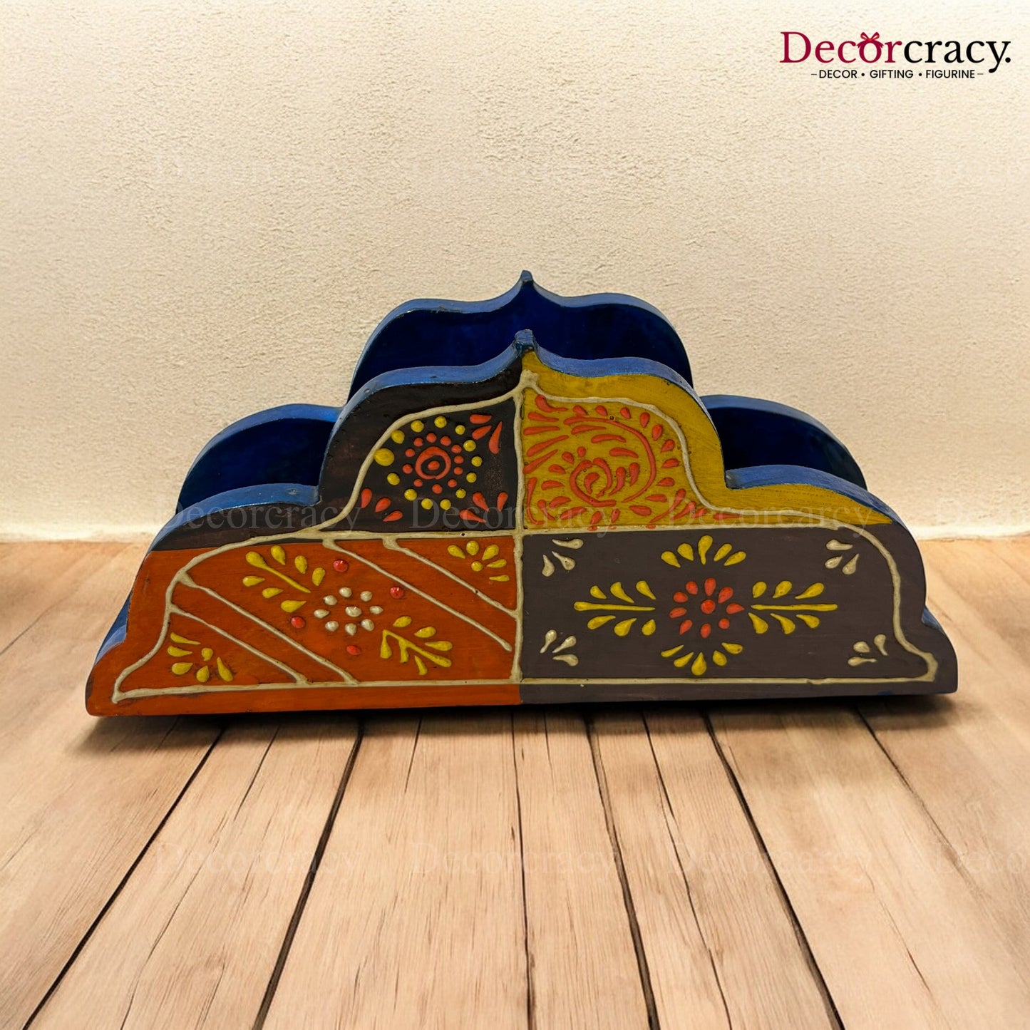 Tissue Napkin Holder Multicolor Hand Painted Wooden Rajasthani