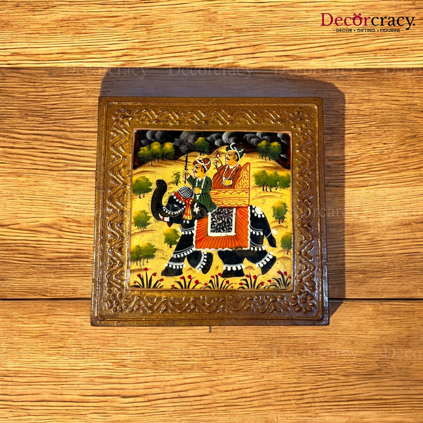 Dry Fruit Mukhwas Box Square Hand Painted Antique Brown Wooden Rajasthani Dhola Maru