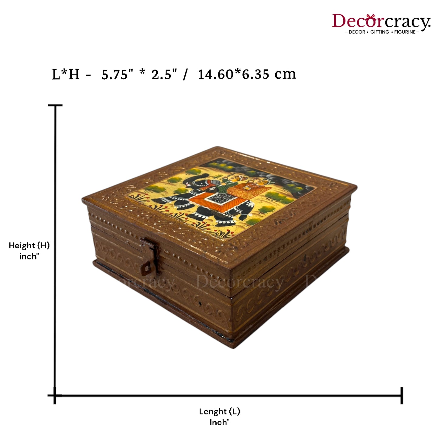 Dry Fruit Mukhwas Box Square Hand Painted Antique Brown Wooden Rajasthani Dhola Maru