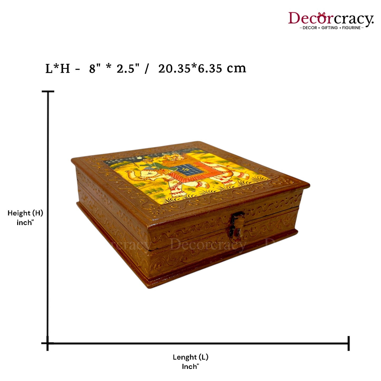 Dry Fruit Mukhwas Box Square Hand Painted Antique Brown Wooden Rajasthani Dhola Maru