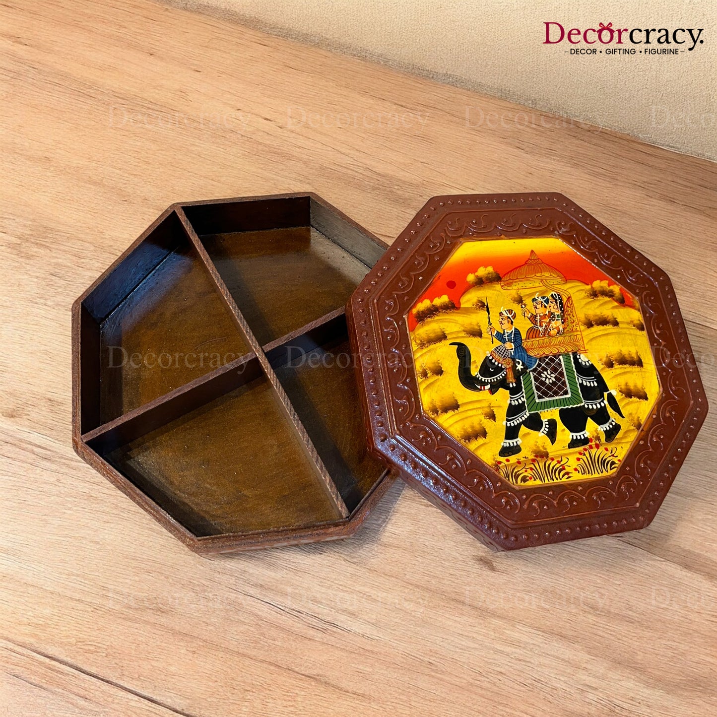 8 Side Dry Fruit Mukhwas Box Hand Painted Antique Brown Wooden Rajasthani Dhola Maru