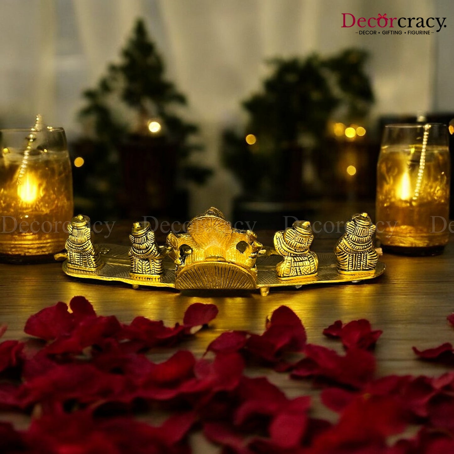 5 Ganesh Oil Deepak with Musical Instrument on Leaf Patta Ganesh Metal golden