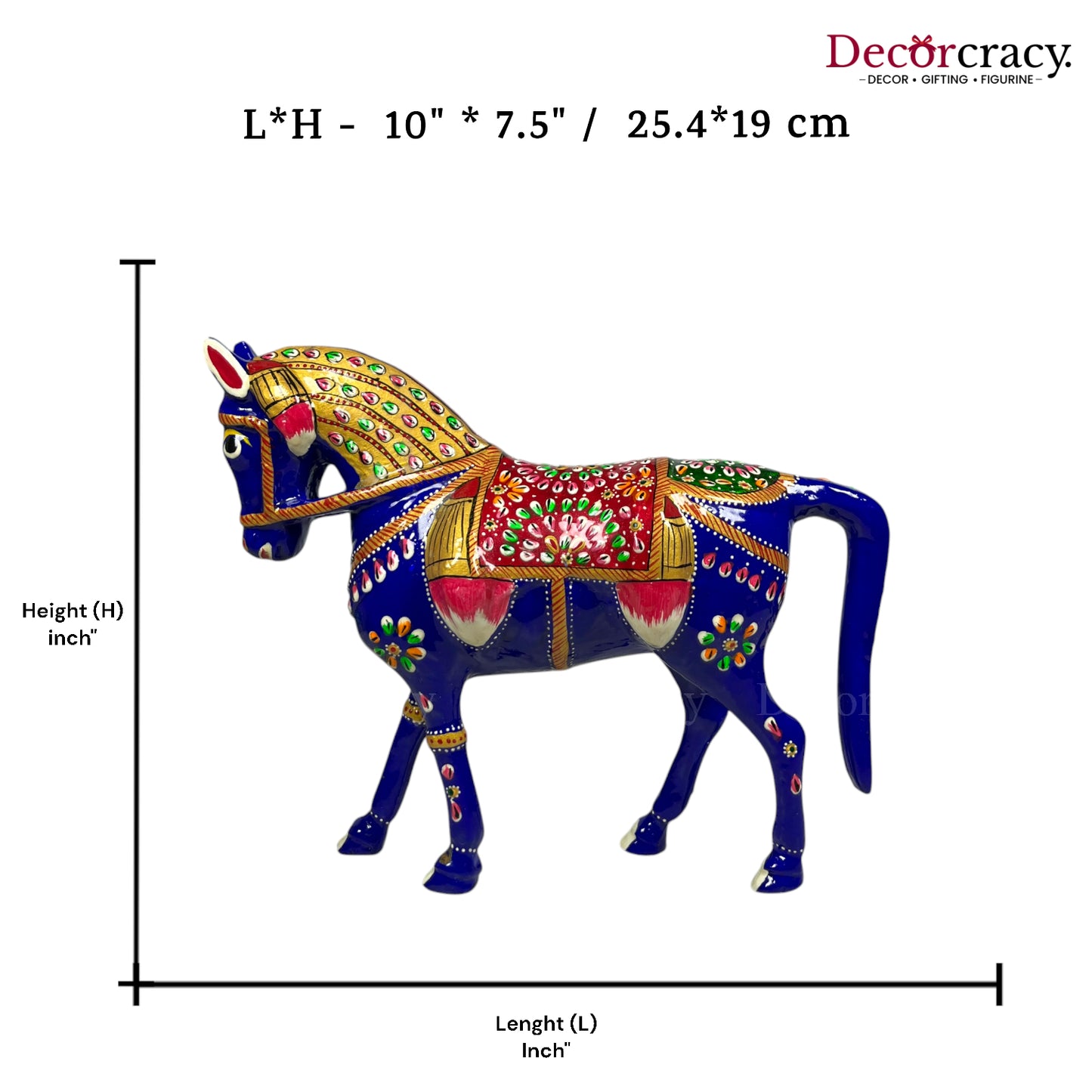 Horse 1Pc Metal Meenakari Art Hand Painted Animal Set Blue/Multi Medium