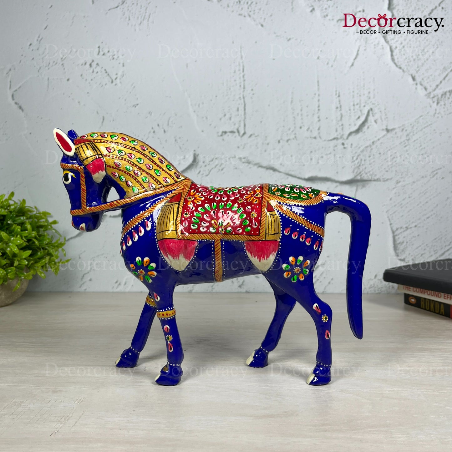Horse 1Pc Metal Meenakari Art Hand Painted Animal Set Blue/Multi Medium