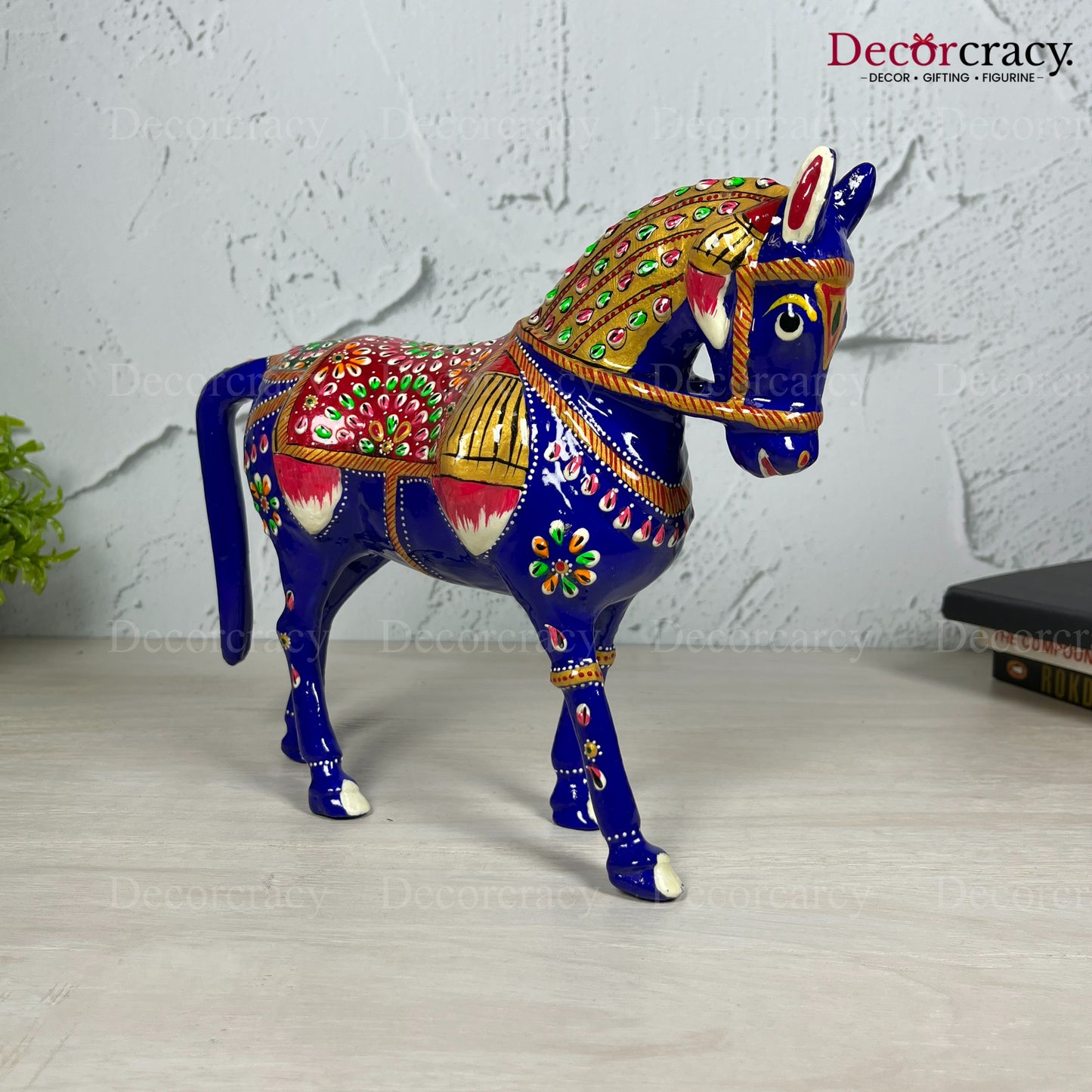 Horse 1Pc Metal Meenakari Art Hand Painted Animal Set Blue/Multi Medium