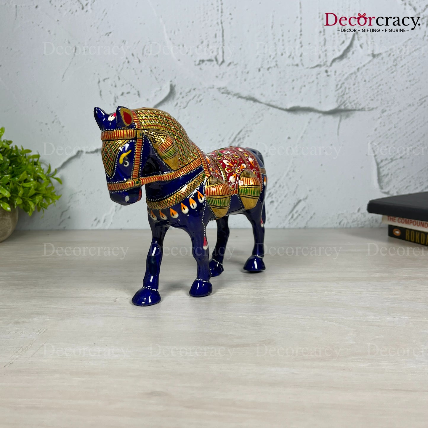 Horse 1Pc Metal Meenakari Art Hand Painted Animal Set Blue/Multi Small