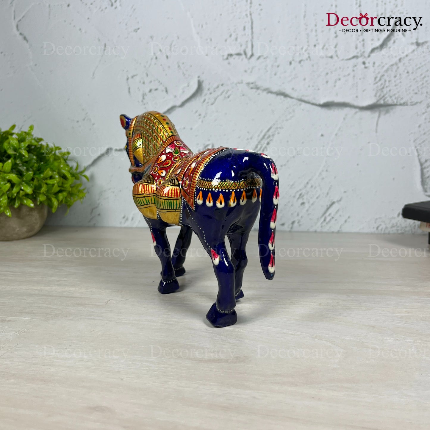 Horse 1Pc Metal Meenakari Art Hand Painted Animal Set Blue/Multi Small