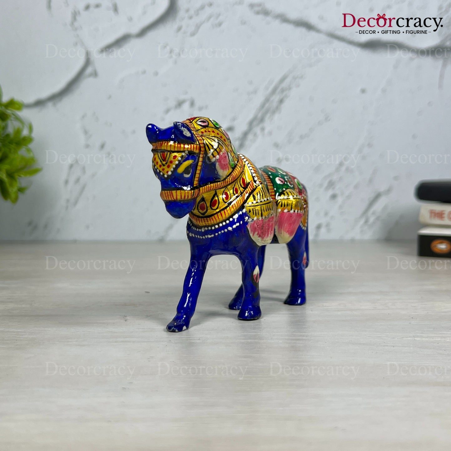 Horse 1Pc Metal Meenakari Art Hand Painted Animal Set Blue/Multi small