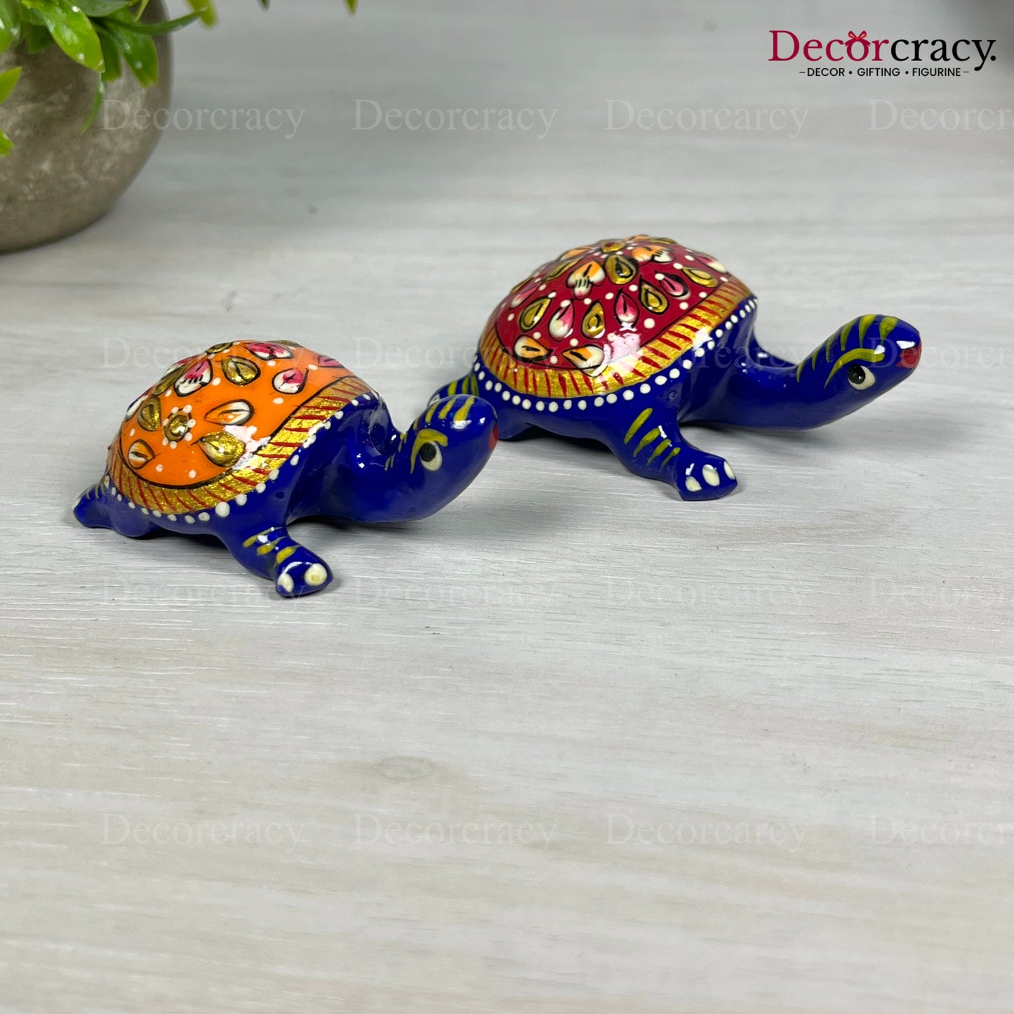 Tortoise 2Pc Metal Meenakari Art Hand Painted Animal Set Blue/Multi