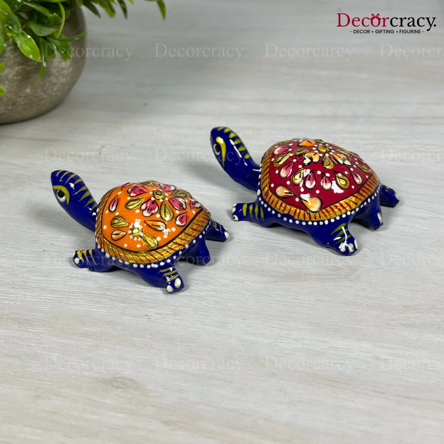 Tortoise 2Pc Metal Meenakari Art Hand Painted Animal Set Blue/Multi