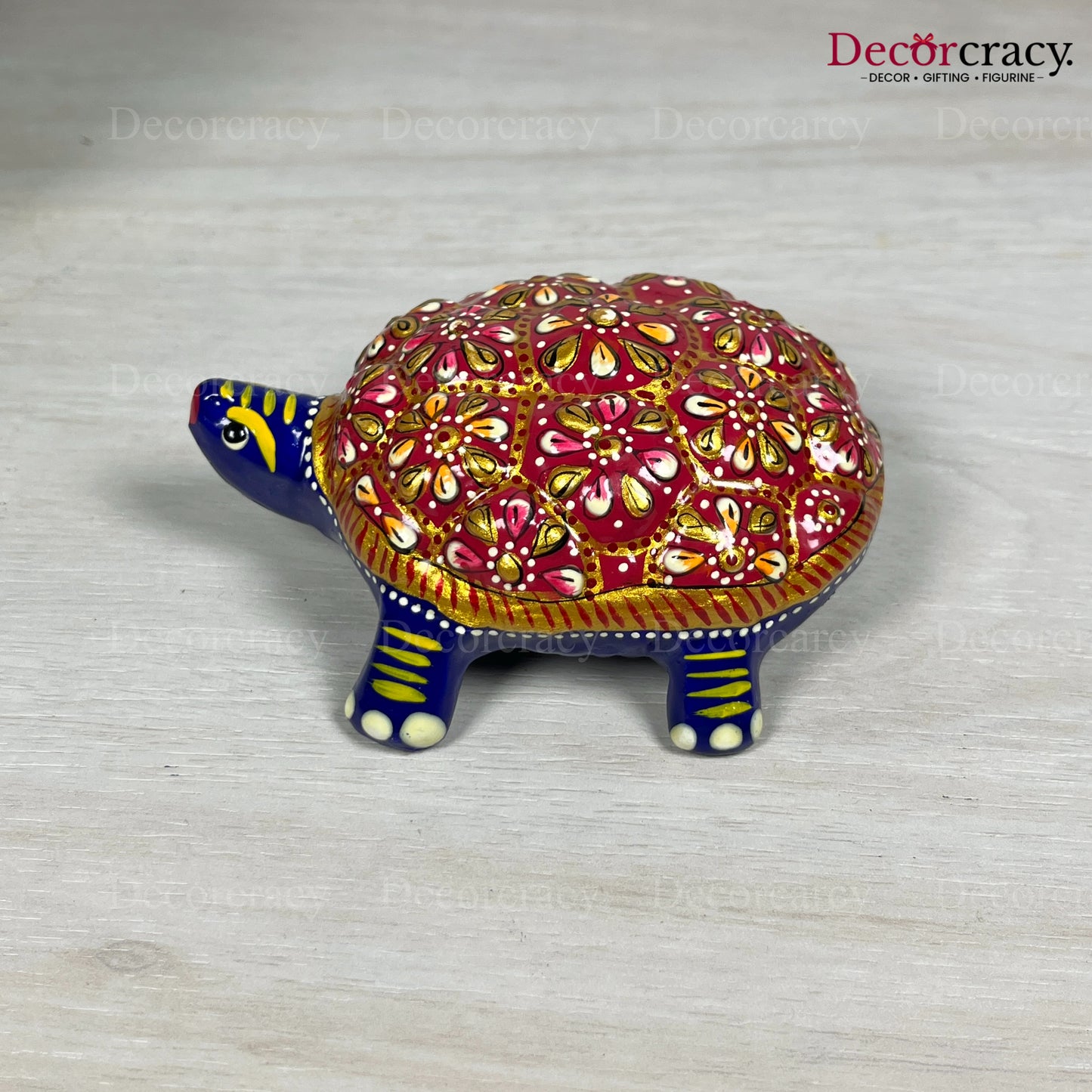 Tortoise 1Pc Metal Meenakari Art Hand Painted Animal Set Blue/Multi Large