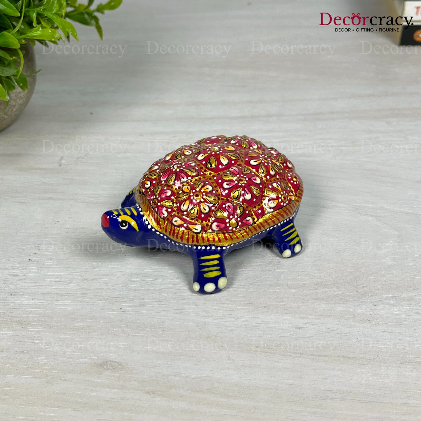 Tortoise 1Pc Metal Meenakari Art Hand Painted Animal Set Blue/Multi Large