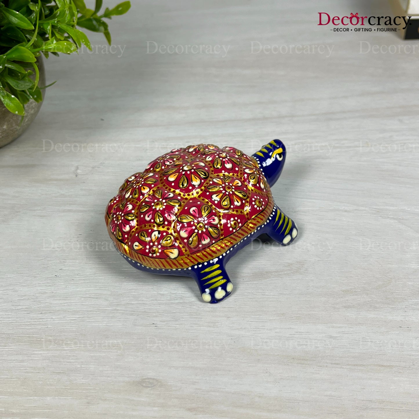 Tortoise 1Pc Metal Meenakari Art Hand Painted Animal Set Blue/Multi Large