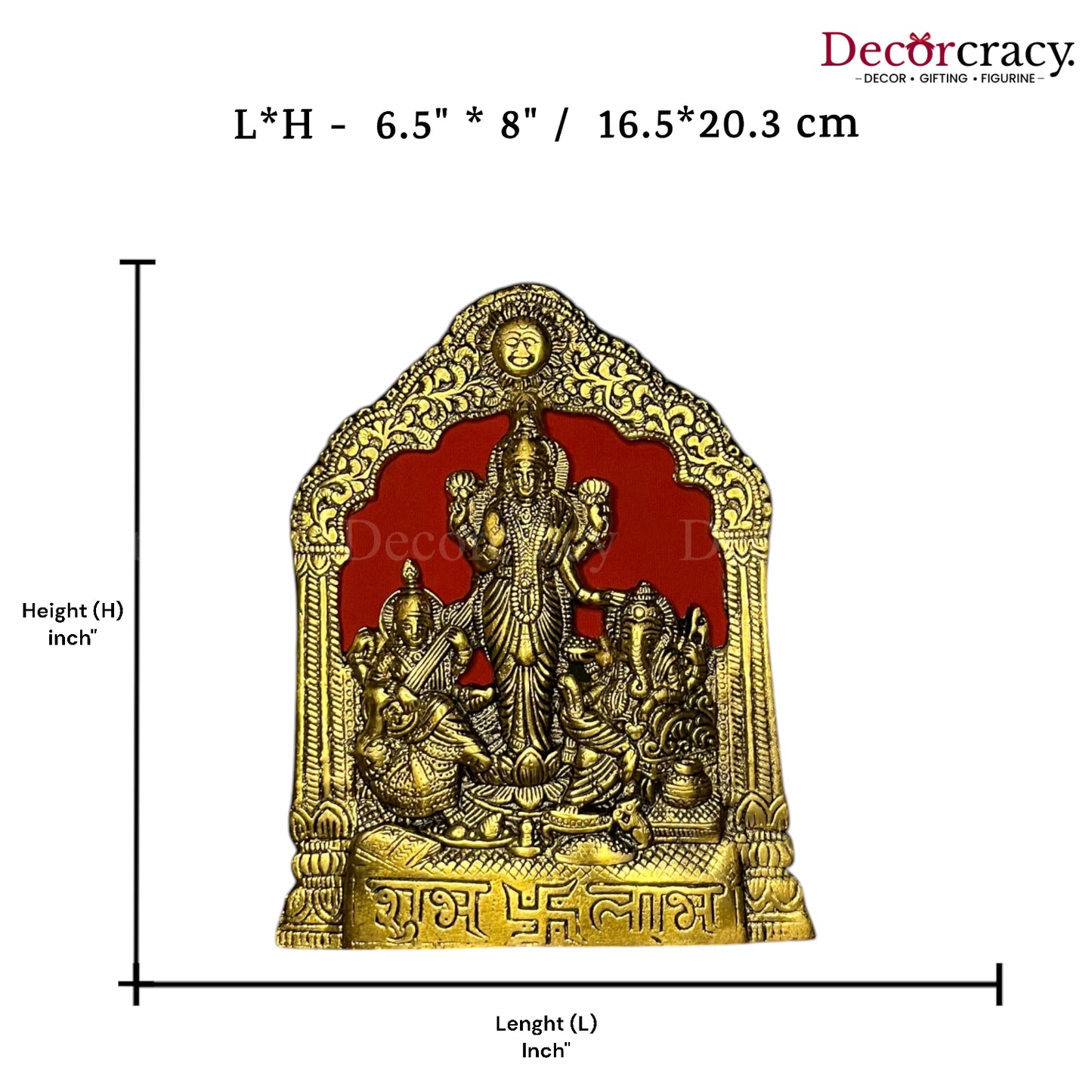 Shree Lakshmi Ganesh Saraswati Frame Wall Hanging Metal golden