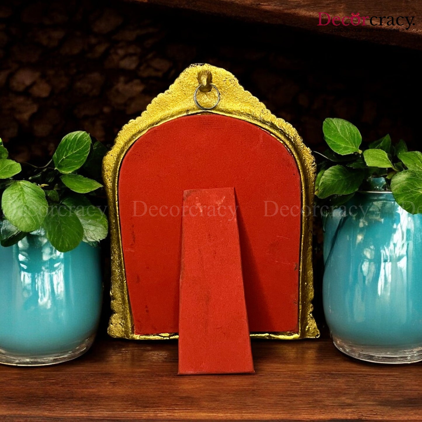Shree Lakshmi Ganesh Saraswati Frame Wall Hanging Metal golden