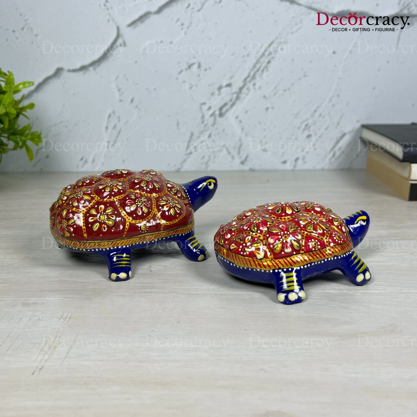 Tortoise 2Pc Metal Meenakari Art Hand Painted Animal Set Blue/Multi