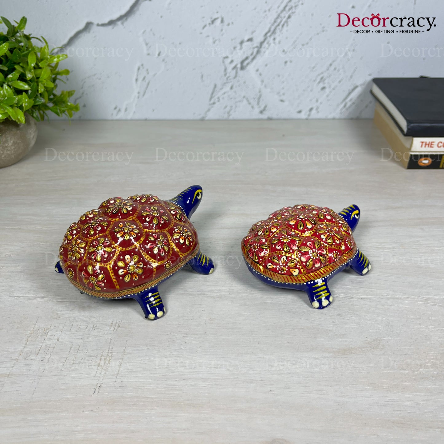 Tortoise 2Pc Metal Meenakari Art Hand Painted Animal Set Blue/Multi