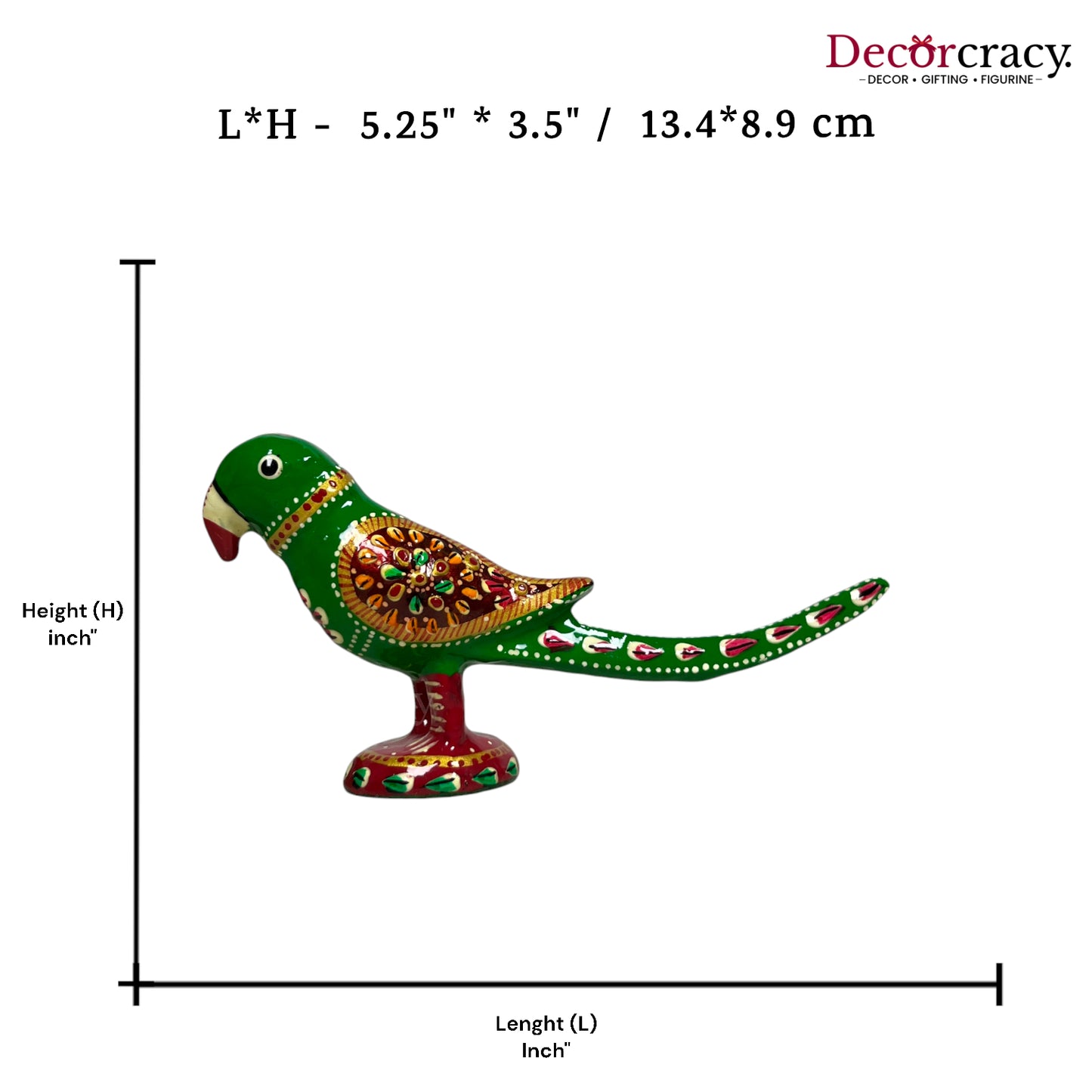 Parrot 1Pc Metal Meenakari Art Hand Painted Animal Set Green/Multi