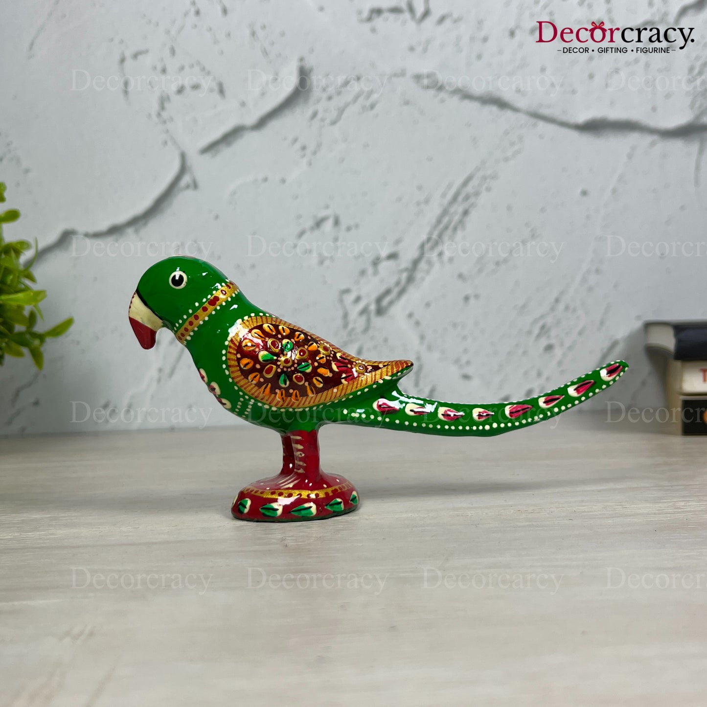 Parrot 1Pc Metal Meenakari Art Hand Painted Animal Set Green/Multi