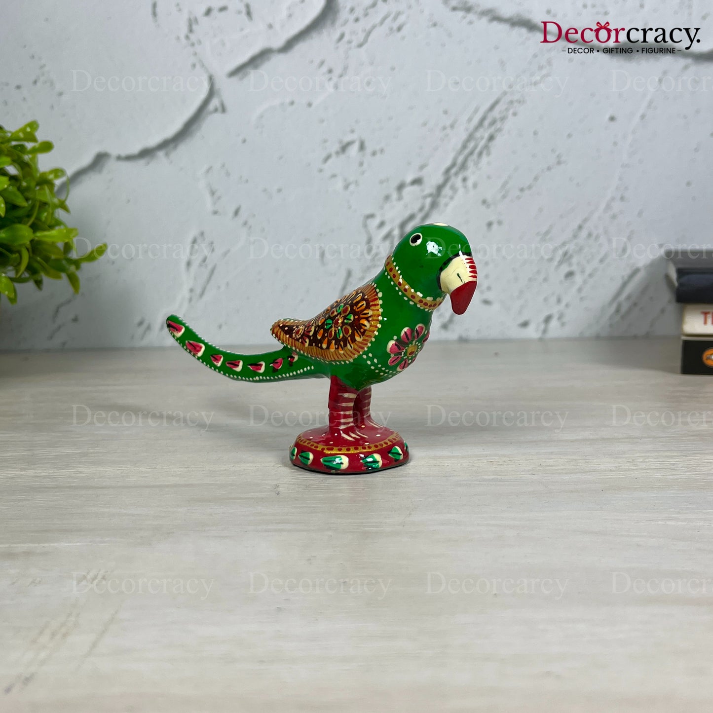 Parrot 1Pc Metal Meenakari Art Hand Painted Animal Set Green/Multi