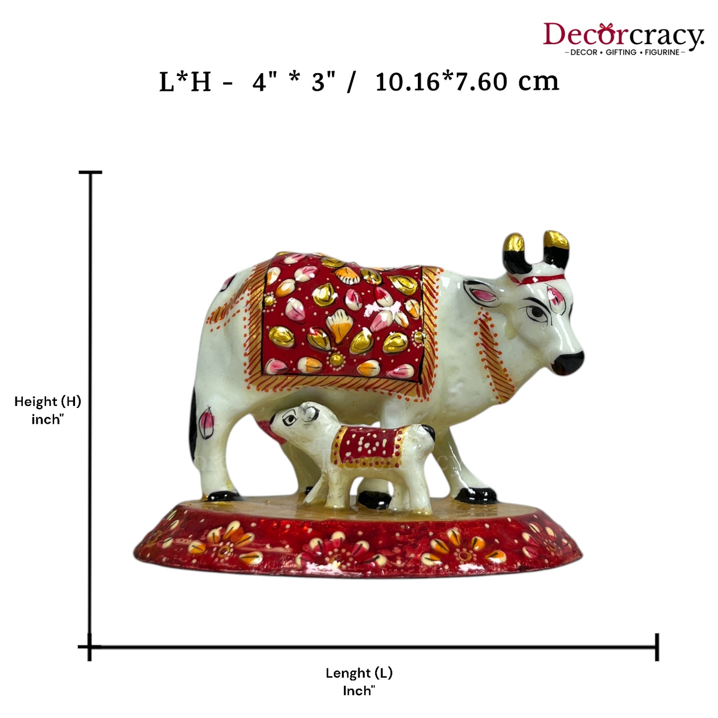 Kaamdhenu Guy Cow Pc Metal Meenakari Art Hand Painted Animal Set White/Multi