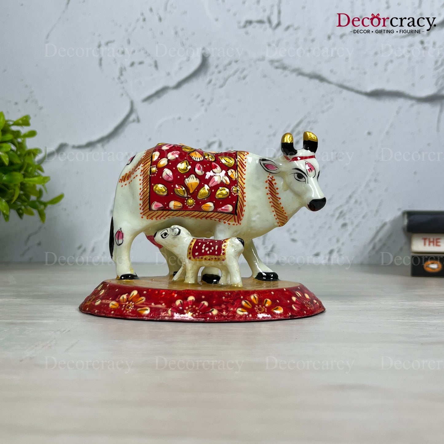 Kaamdhenu Guy Cow Pc Metal Meenakari Art Hand Painted Animal Set White/Multi
