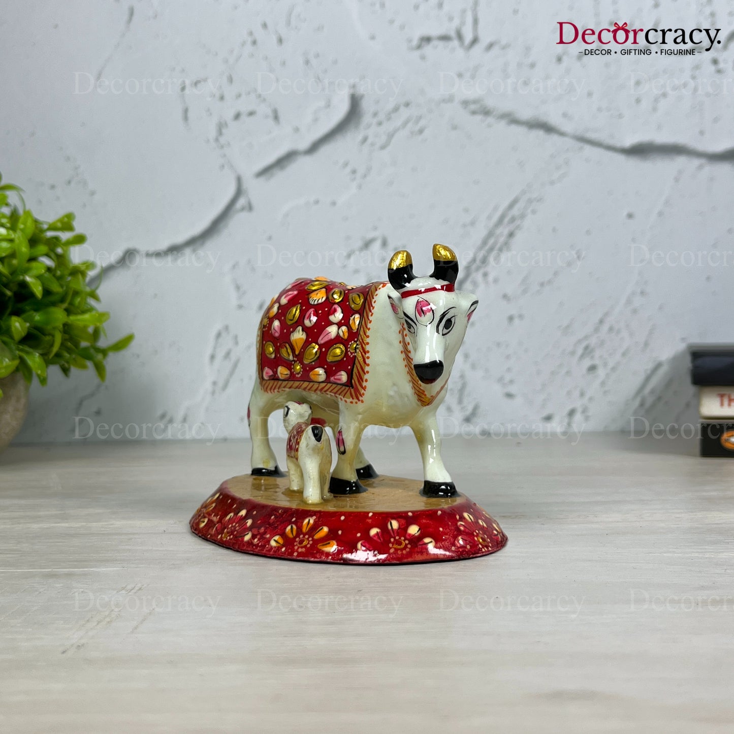 Kaamdhenu Guy Cow Pc Metal Meenakari Art Hand Painted Animal Set White/Multi