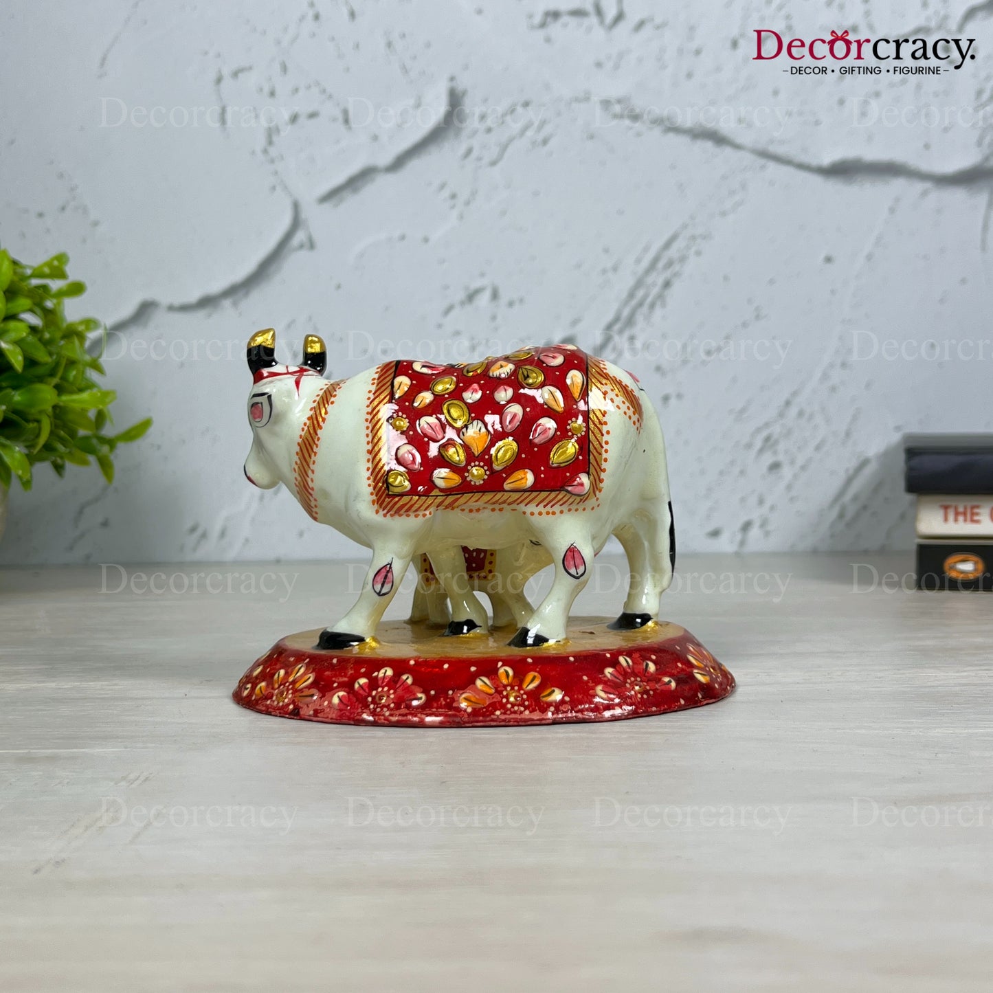 Kaamdhenu Guy Cow Pc Metal Meenakari Art Hand Painted Animal Set White/Multi