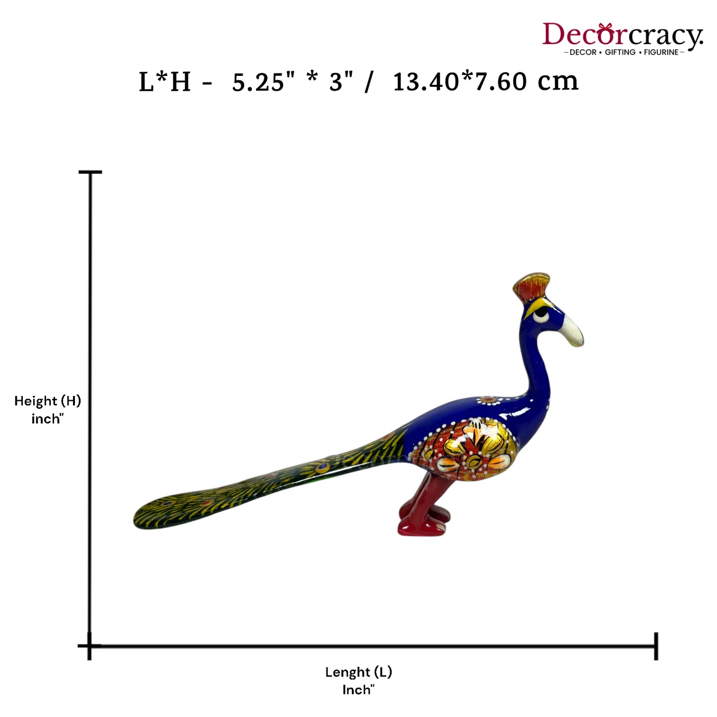 Peacock 1Pc Metal Meenakari Art Hand Painted Animal Set Blue/Multi Small
