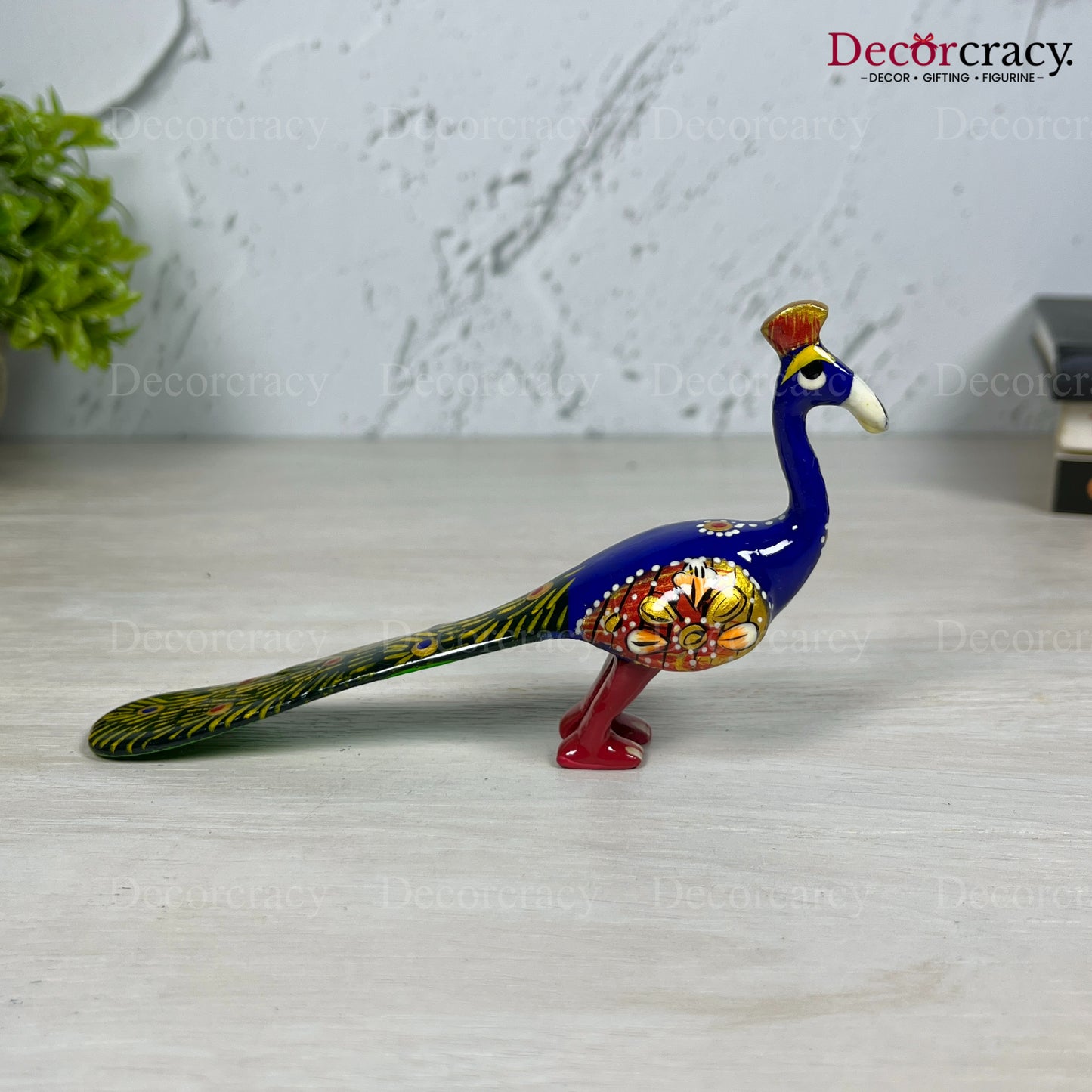 Peacock 1Pc Metal Meenakari Art Hand Painted Animal Set Blue/Multi Small