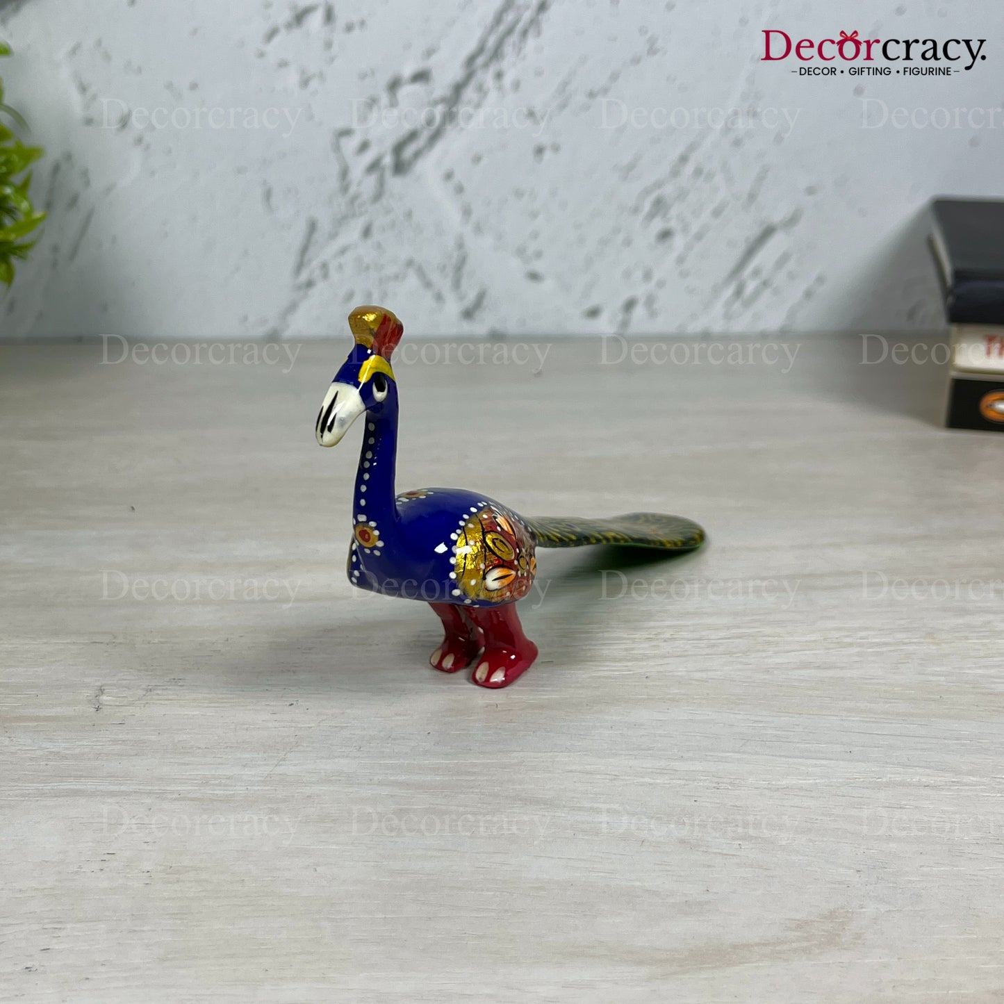 Peacock 1Pc Metal Meenakari Art Hand Painted Animal Set Blue/Multi Small