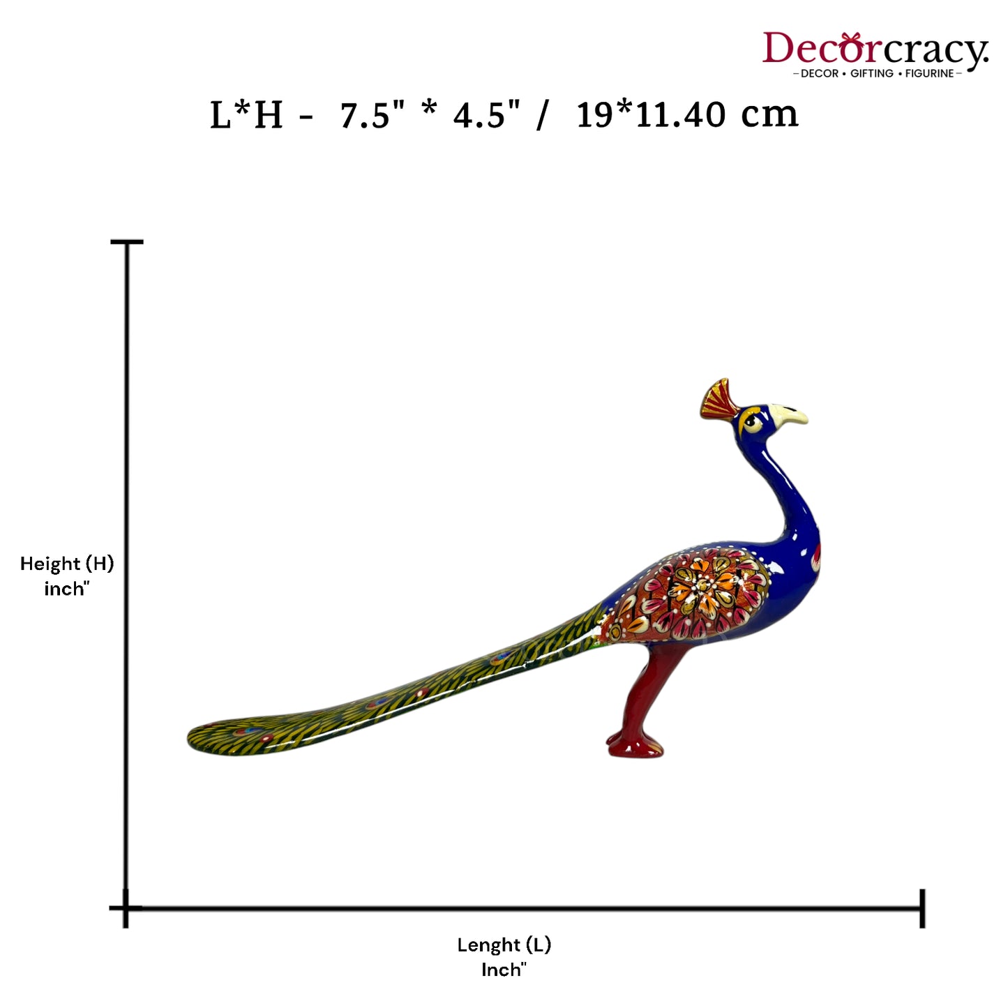 Peacock 1Pc Metal Meenakari Art Hand Painted Animal Set Blue/Multi Large