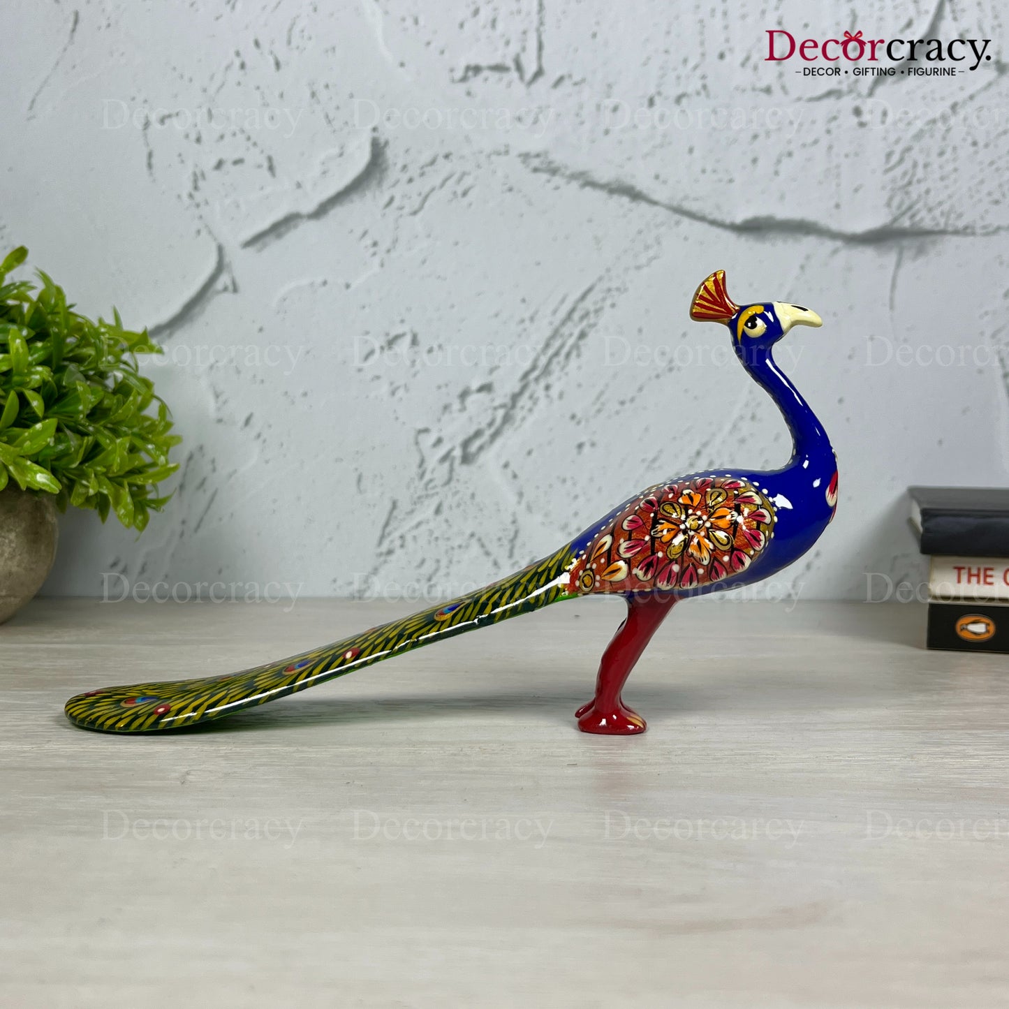 Peacock 1Pc Metal Meenakari Art Hand Painted Animal Set Blue/Multi Large