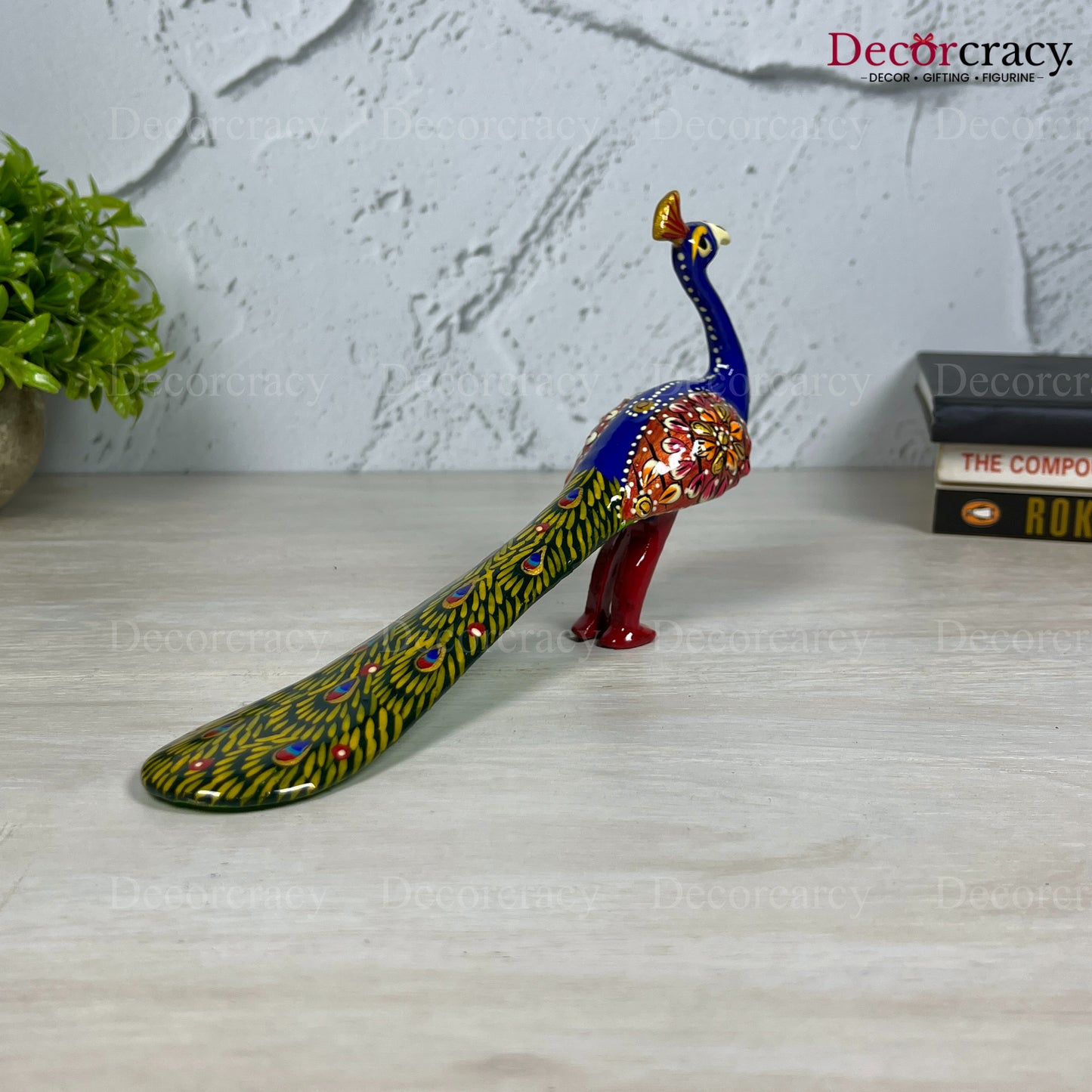 Peacock 1Pc Metal Meenakari Art Hand Painted Animal Set Blue/Multi Large