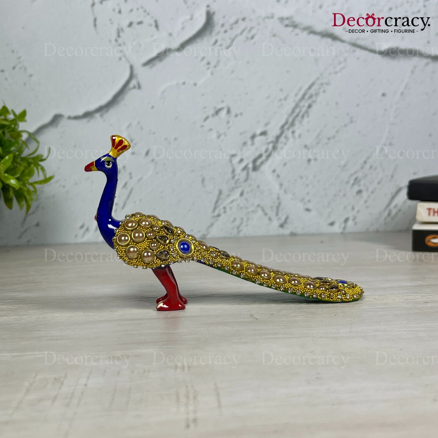 Peacock Stone 1Pc Metal Meenakari Art Hand Painted Animal Set Blue/Multi Small