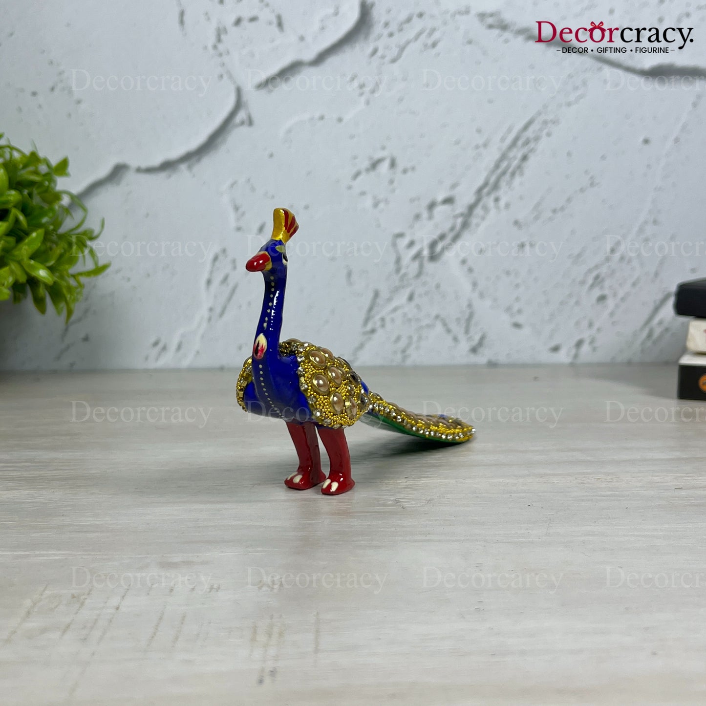 Peacock Stone 1Pc Metal Meenakari Art Hand Painted Animal Set Blue/Multi Small