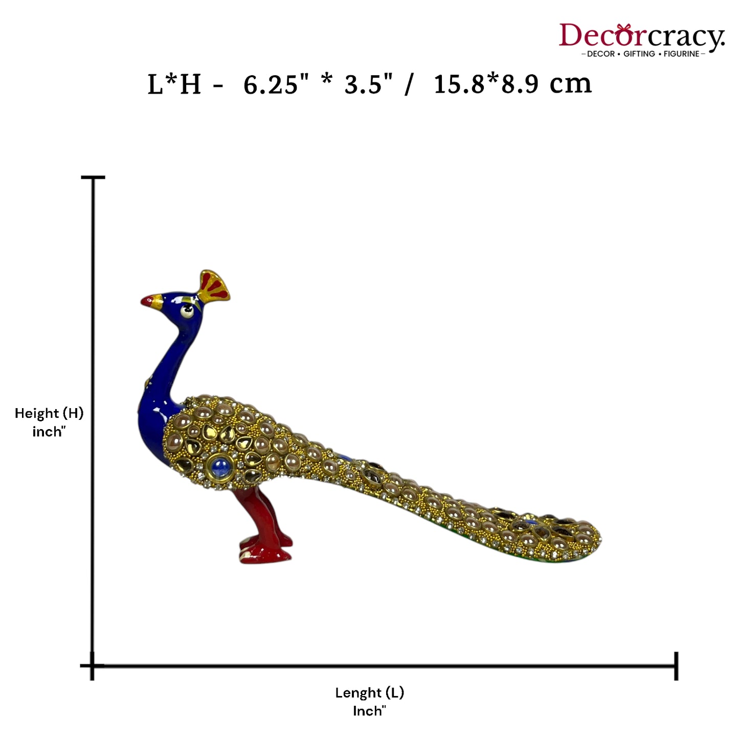 Peacock Stone 1Pc Metal Meenakari Art Hand Painted Animal Set Blue/Multi Medium